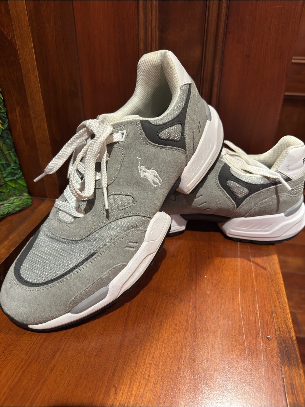Polo by Ralph Lauren Gray and White Men’s Suede Mesh Sneakers